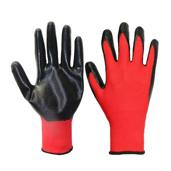 N-06  black color nitrile coated red polyester glove