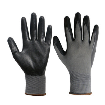 N-04 black color nitrile coated grey polyester glove