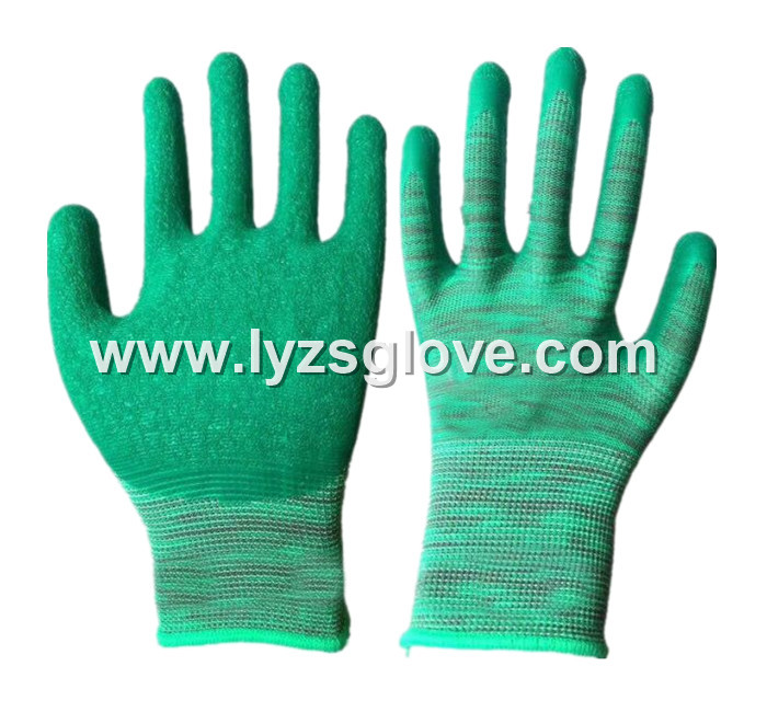 13gauge green crinkle latex coated gloves