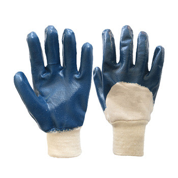 N-17 interlock liner blue nitrile half coated glove