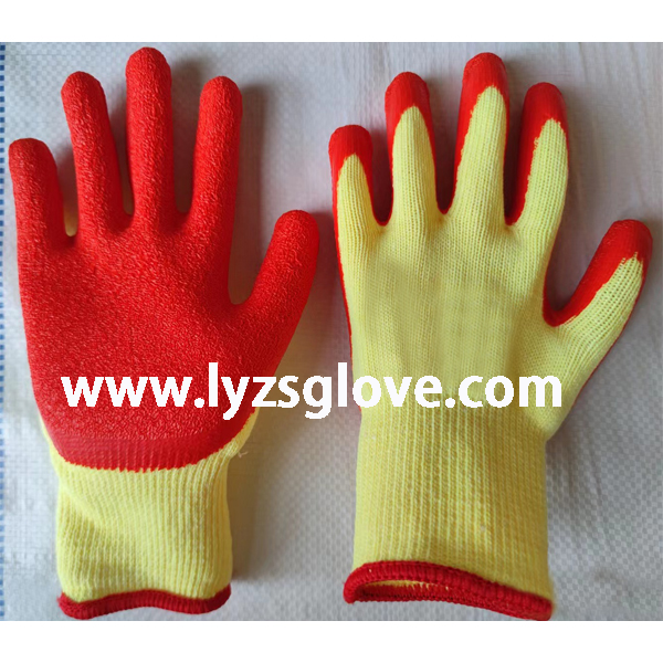 yellow orange latex coated gloves