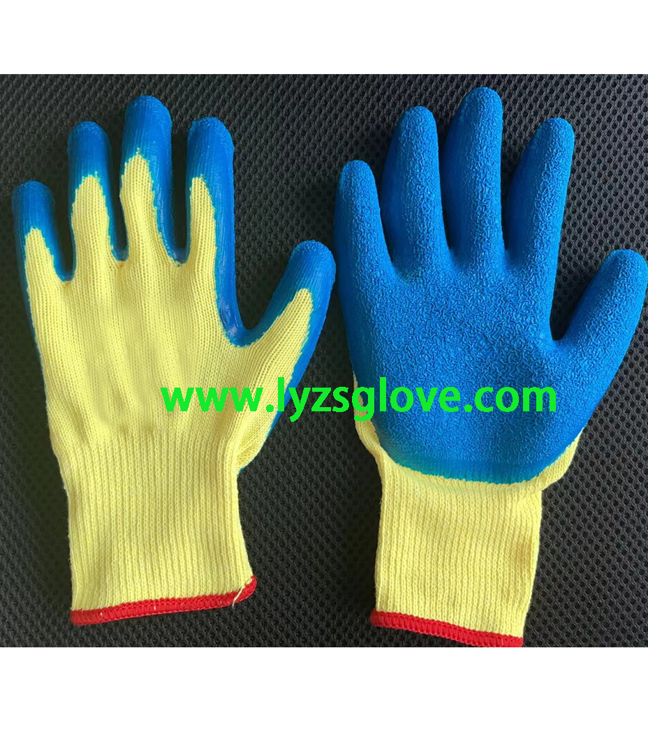 yellow blue crinkle latex coated gloves