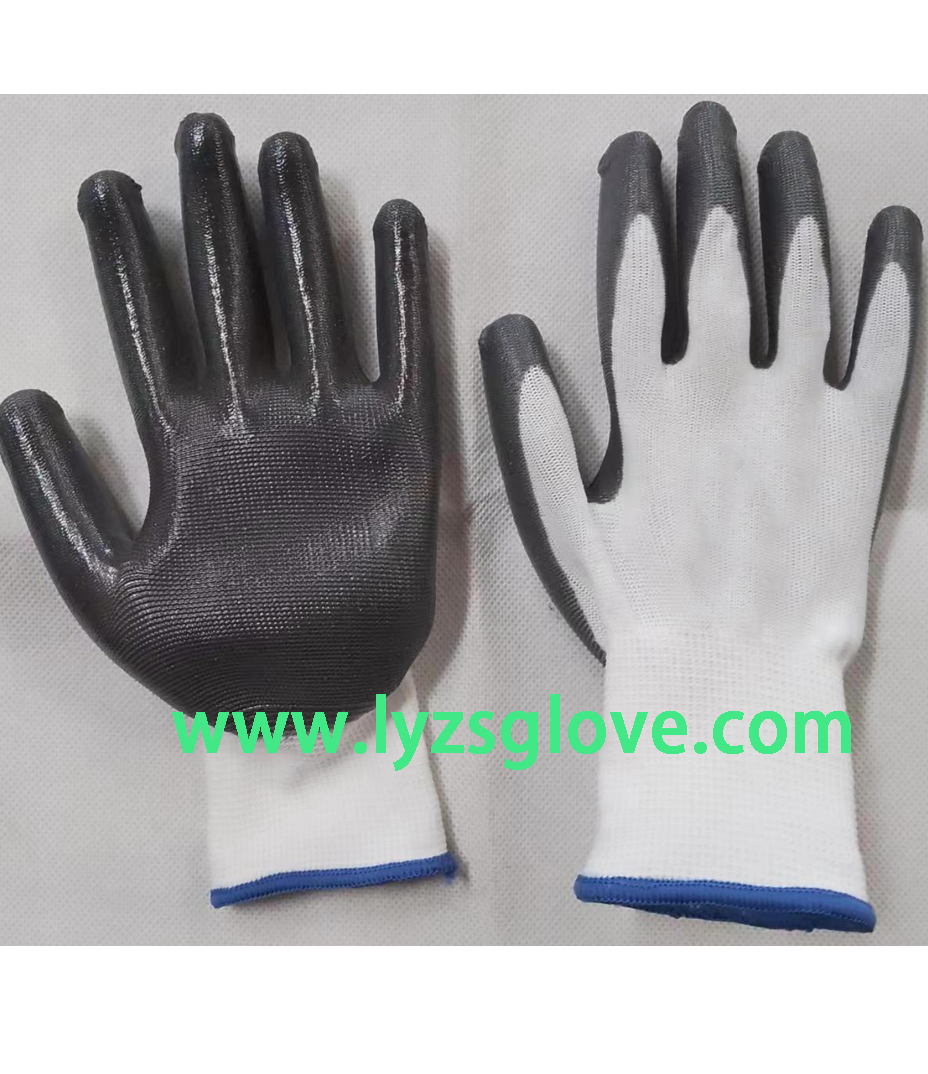 white grey nitrile coated glove