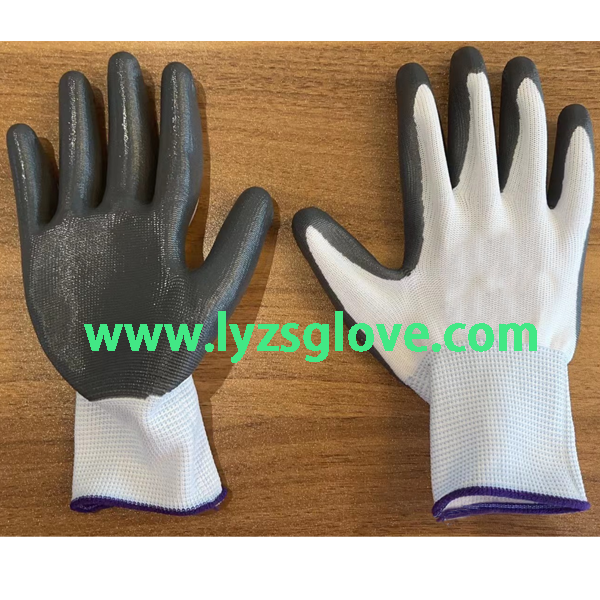 white grey nitrile coated glove