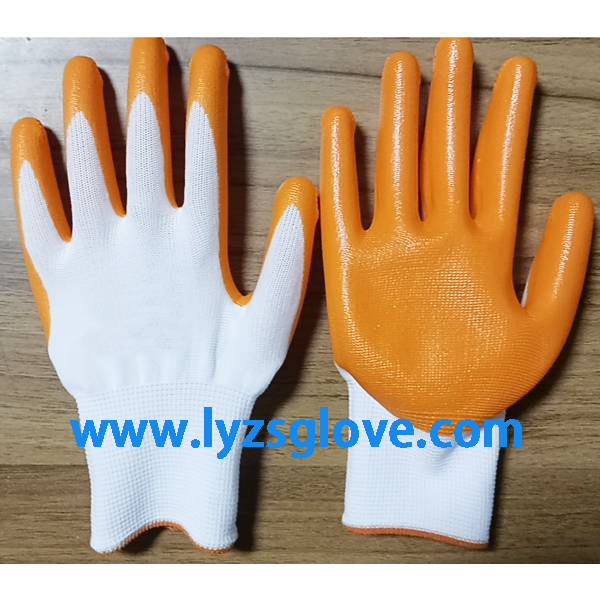 white orange nitrile coated glove