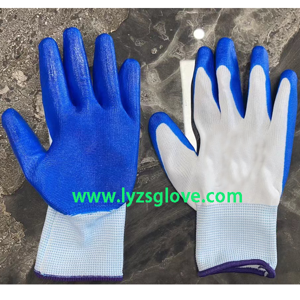 white blue nitrile coated glove