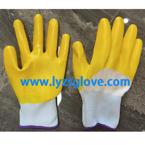 yellow nitrile half coated glove