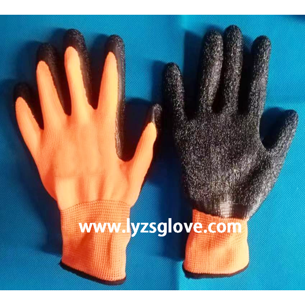 13gauge orange black crinkle latex coated gloves