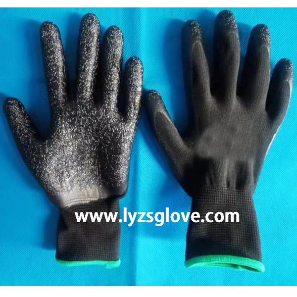 13gauge black crinkle latex coated gloves
