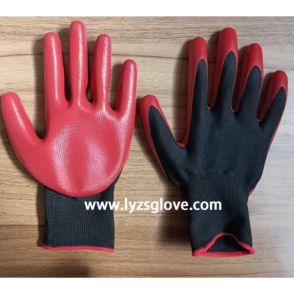 red black  nitrile  coated glove