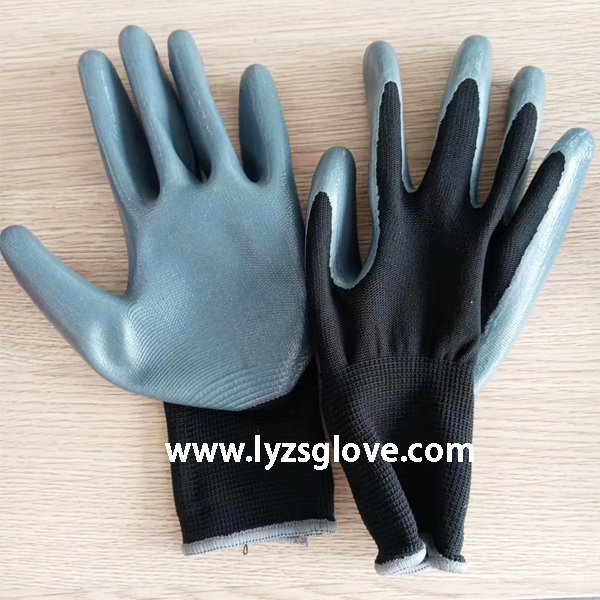 black grey  nitrile  coated glove