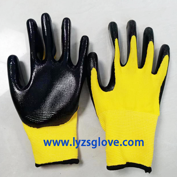yellow black  nitrile  coated glove