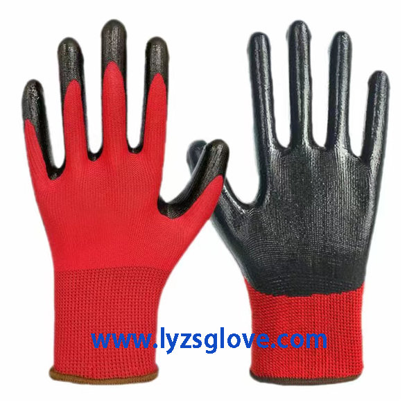 red black nitrile  coated glove