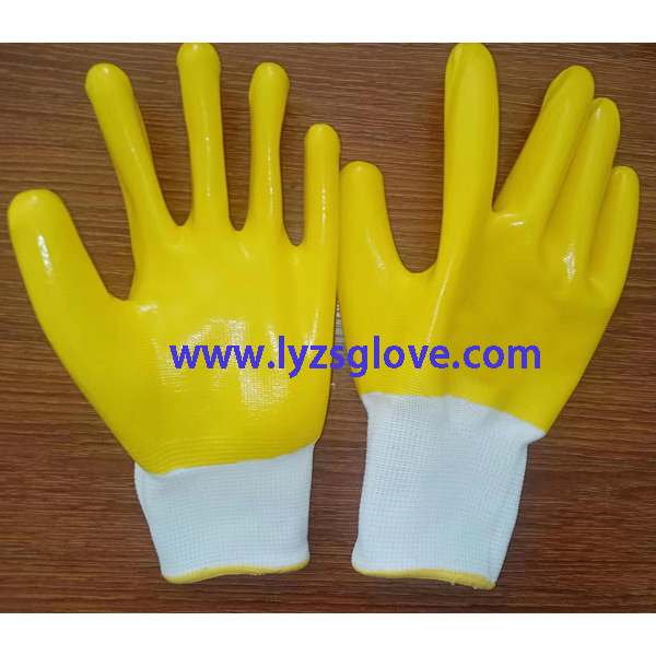yellow  nitrile  fully coated glove