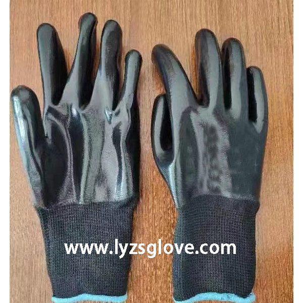 black nitrile  fully coated glove