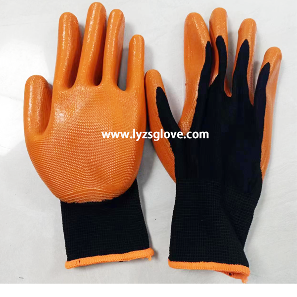 black orange nitrile  coated glove