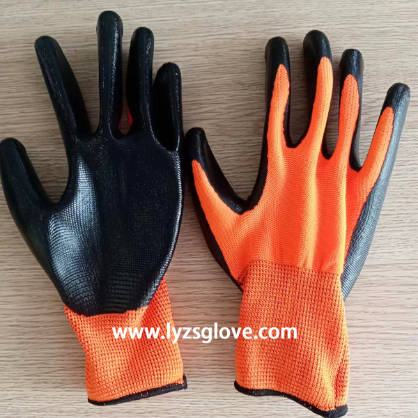 orange black  nitrile  coated glove