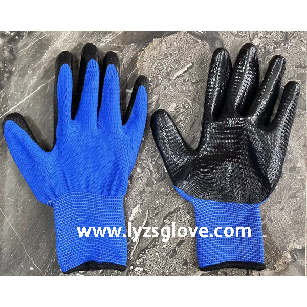 blue black zebra nitrile  coated glove