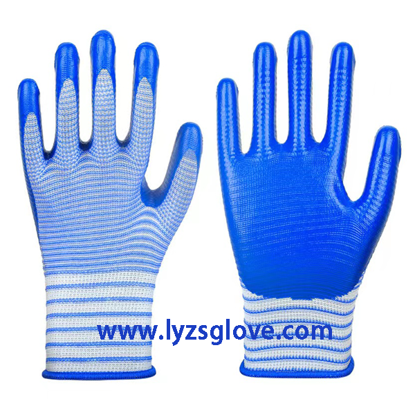 white blue zebra nitrile  coated glove