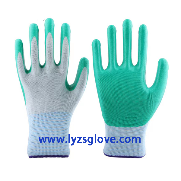 white green nitrile coated glove