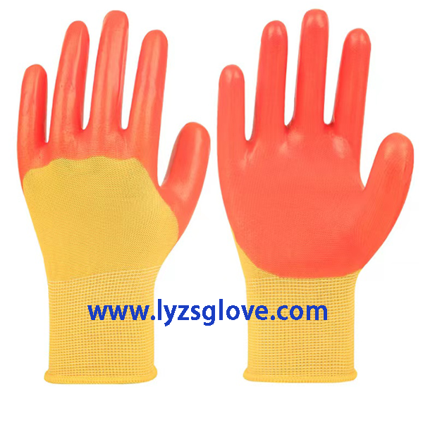 orange pvc half coated glove