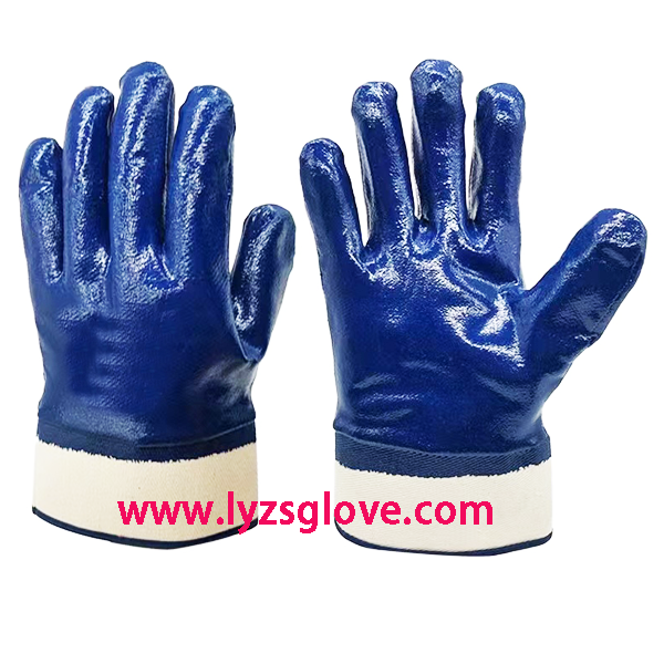 blue nitrile fully coated safe cuff glove