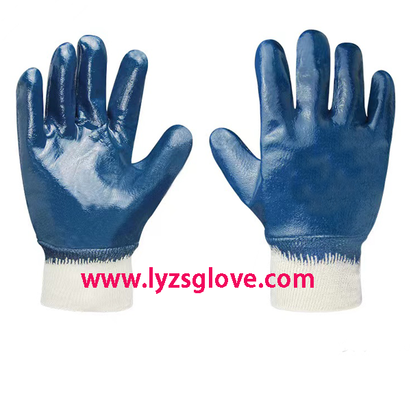 blue nitrile fully coated wrist glove
