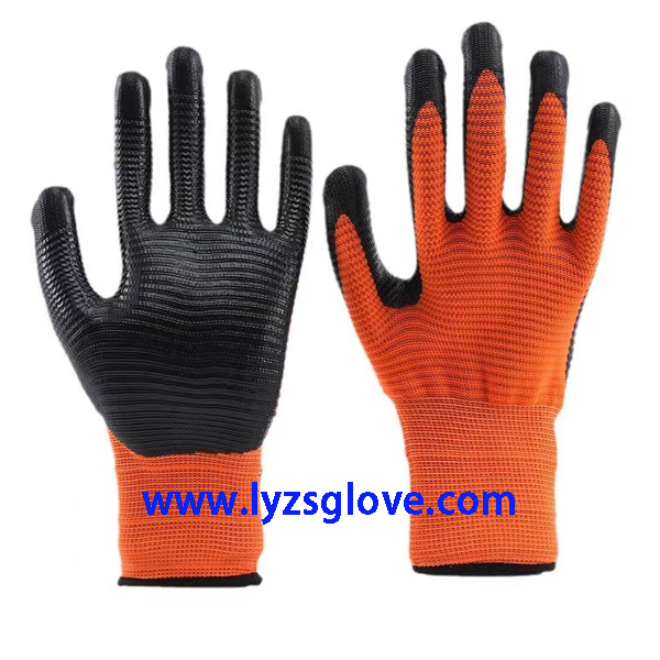 orange black zebra nitrile  coated glove
